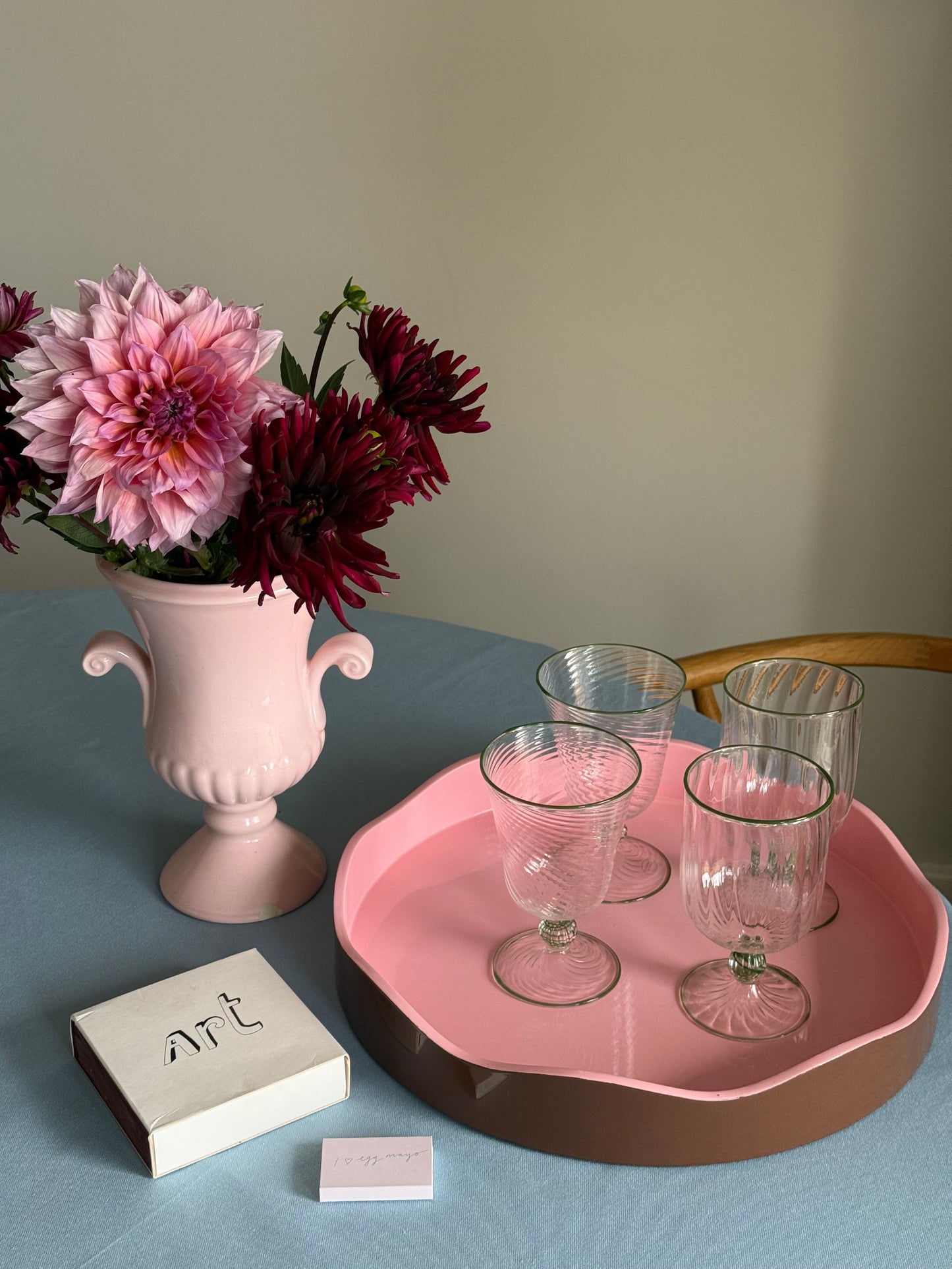The Allegra Round Wiggle Tray in Pink and Brown