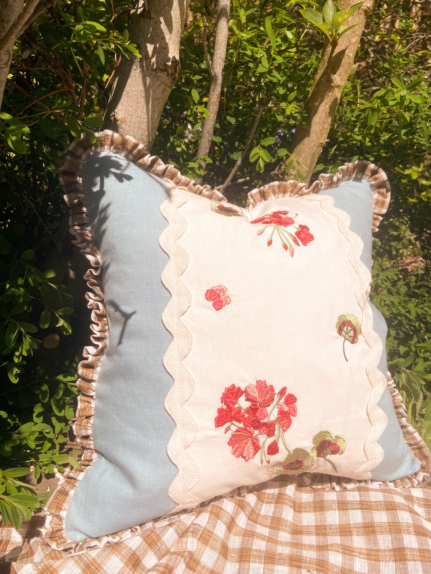 Lappliq, Geranium Patchwork Linen Cushion