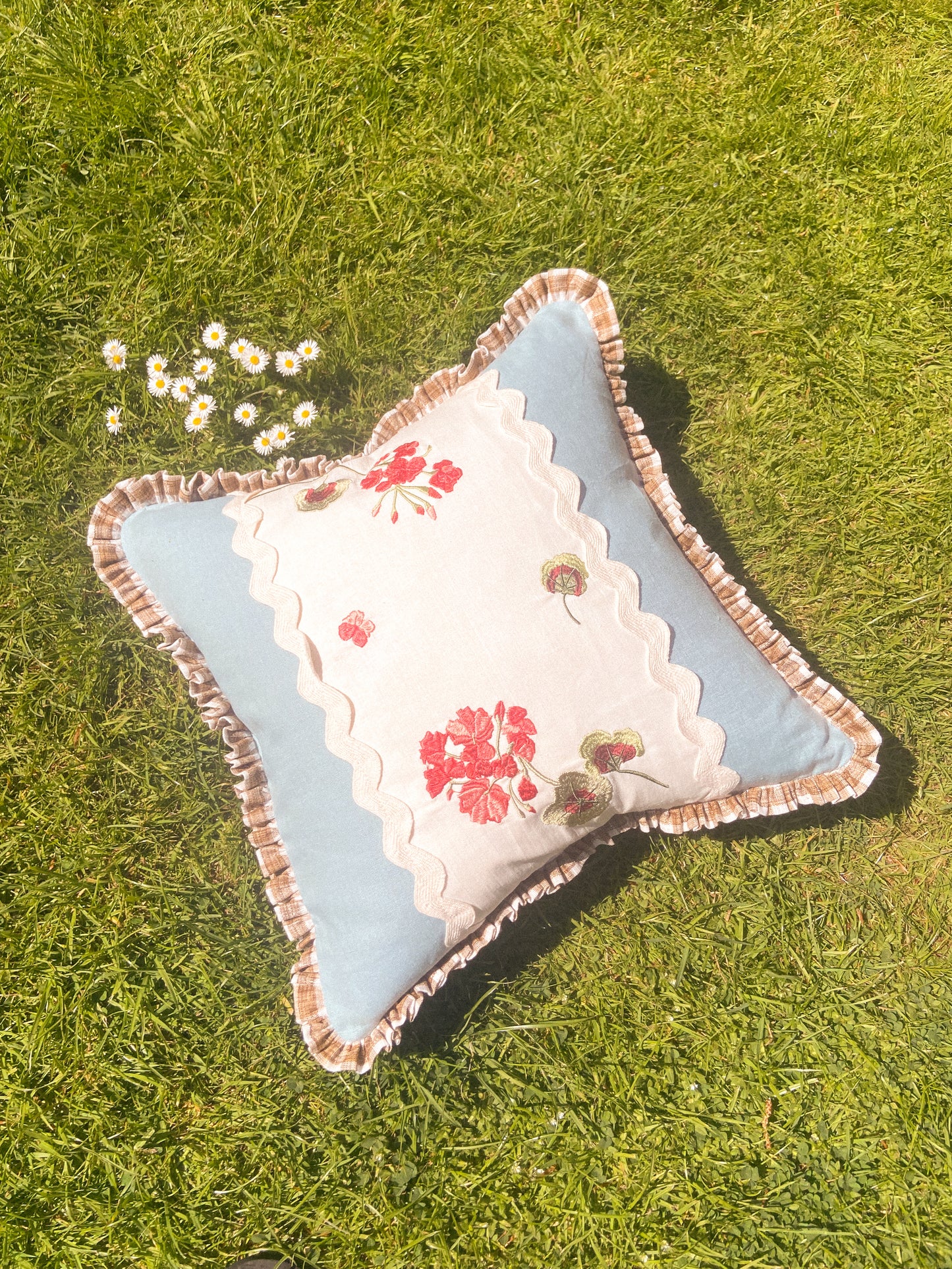 Lappliq, Geranium Patchwork Linen Cushion