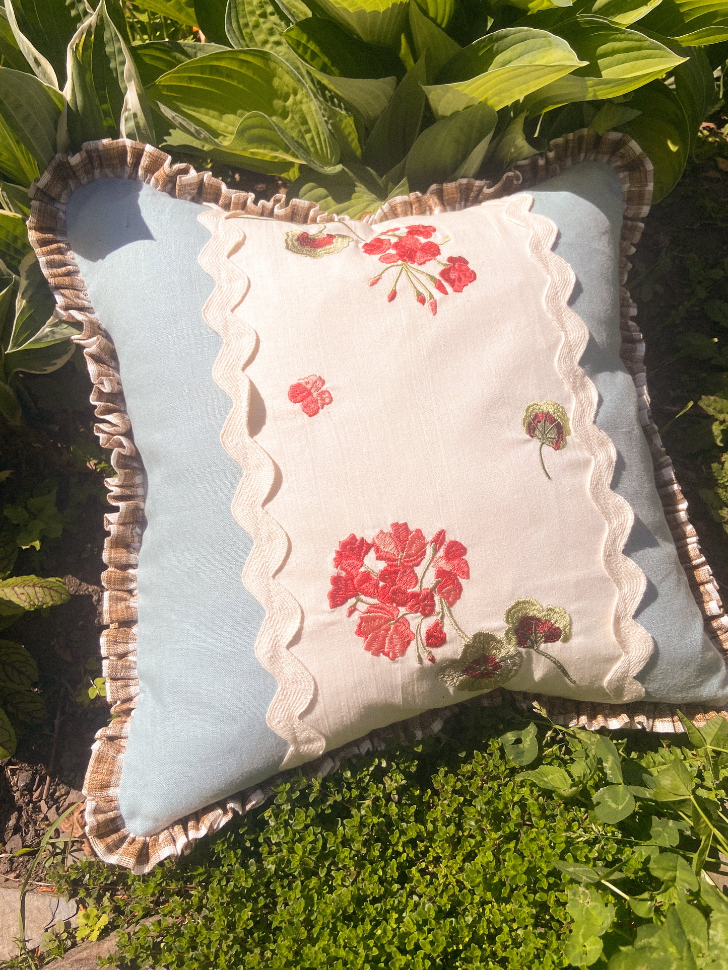 Lappliq, Geranium Patchwork Linen Cushion