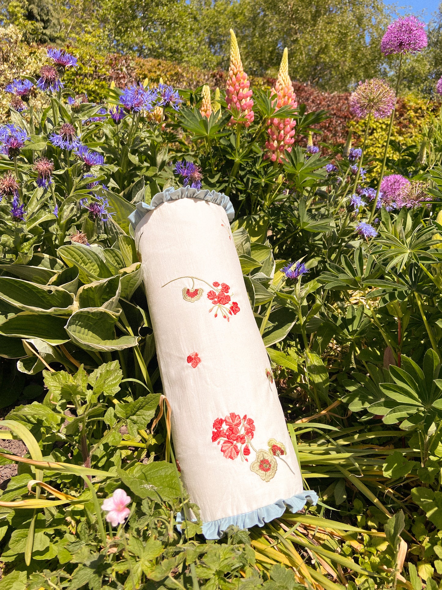 Lappliq, Geranium Patchwork Linen Cushion