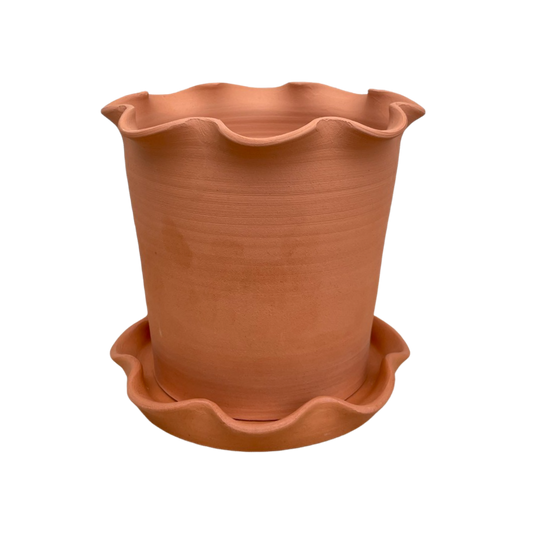 Paige Mitchell, Frilly Plant Pot and Saucer, Terracotta