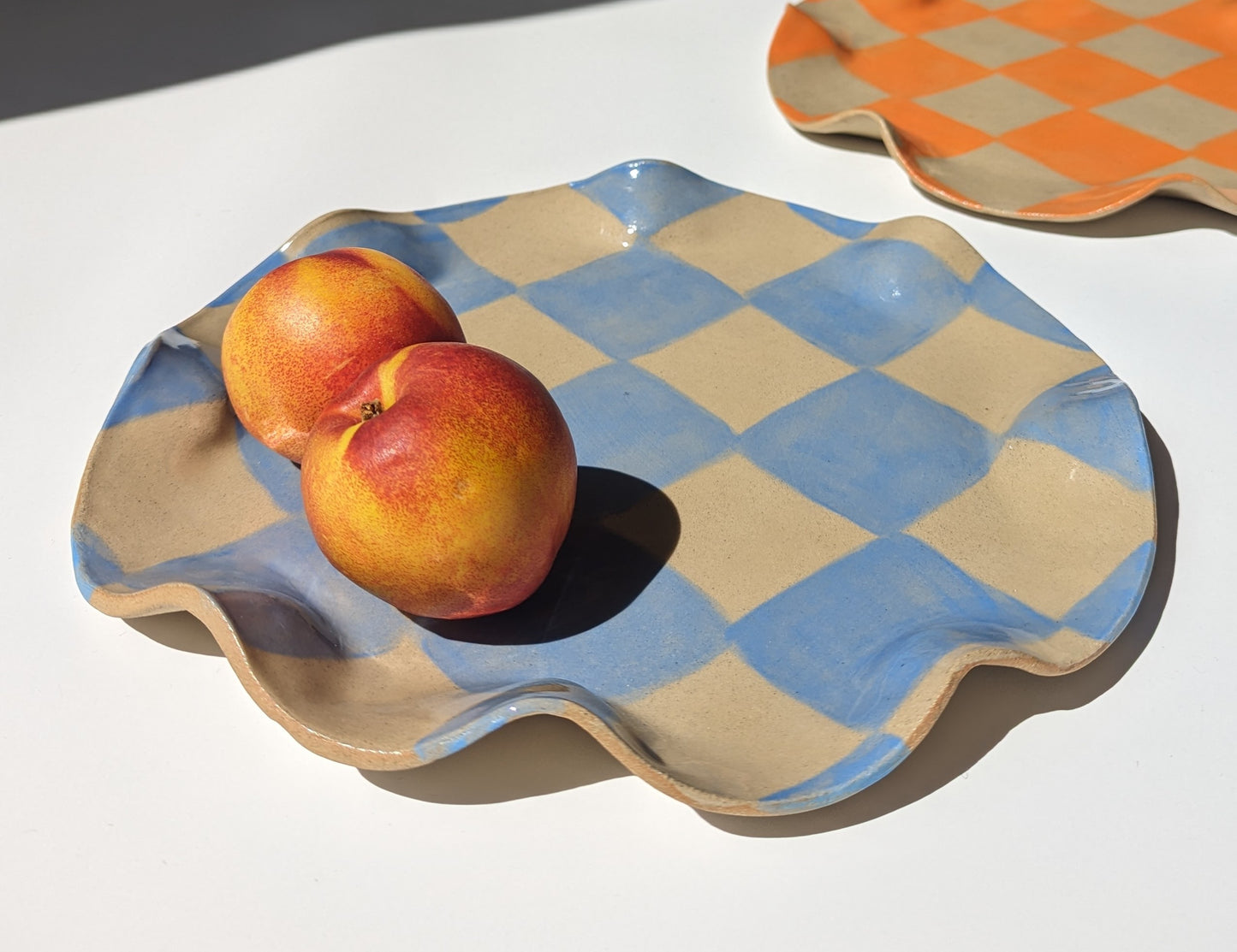 Rosie Gore, Baby Blue Check Wavy Serving Platter