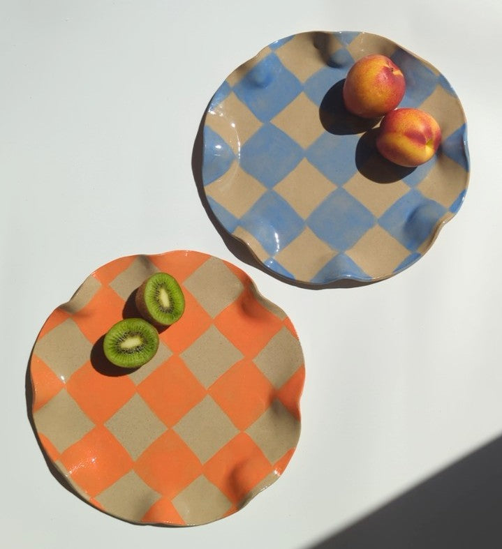 Rosie Gore, Baby Blue Check Wavy Serving Platter
