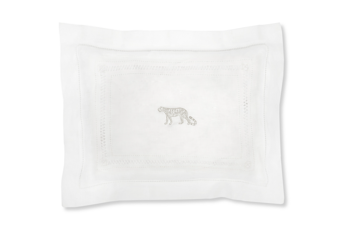 Volga Linen, Boudoir Pillow with Diamond Stitch and Leopard Embroidery