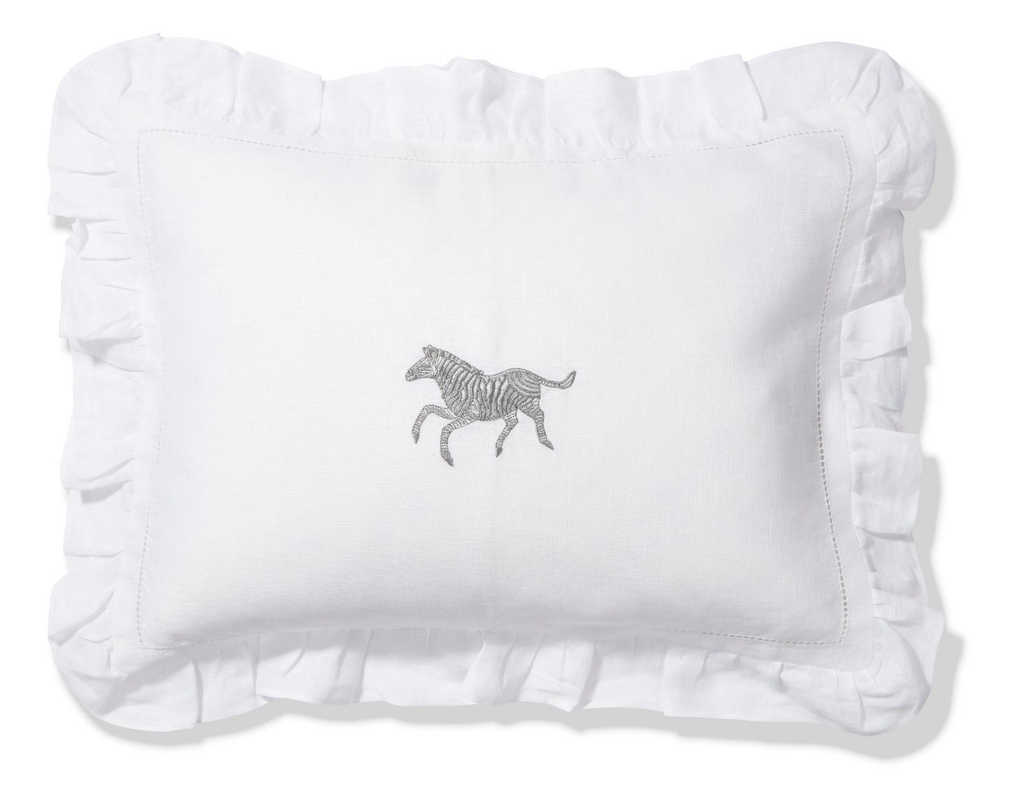 Volga Linen, Boudoir Pillow with Frill and Zebra Embroidery