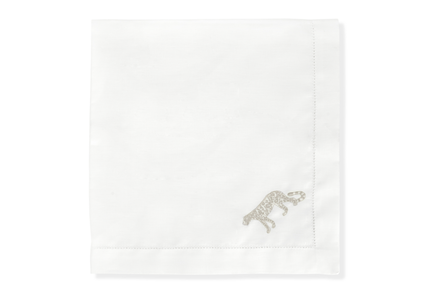 Volga Linen, Set of 6 Large Hemstitch Napkins Ivory White Leopard Embroidery