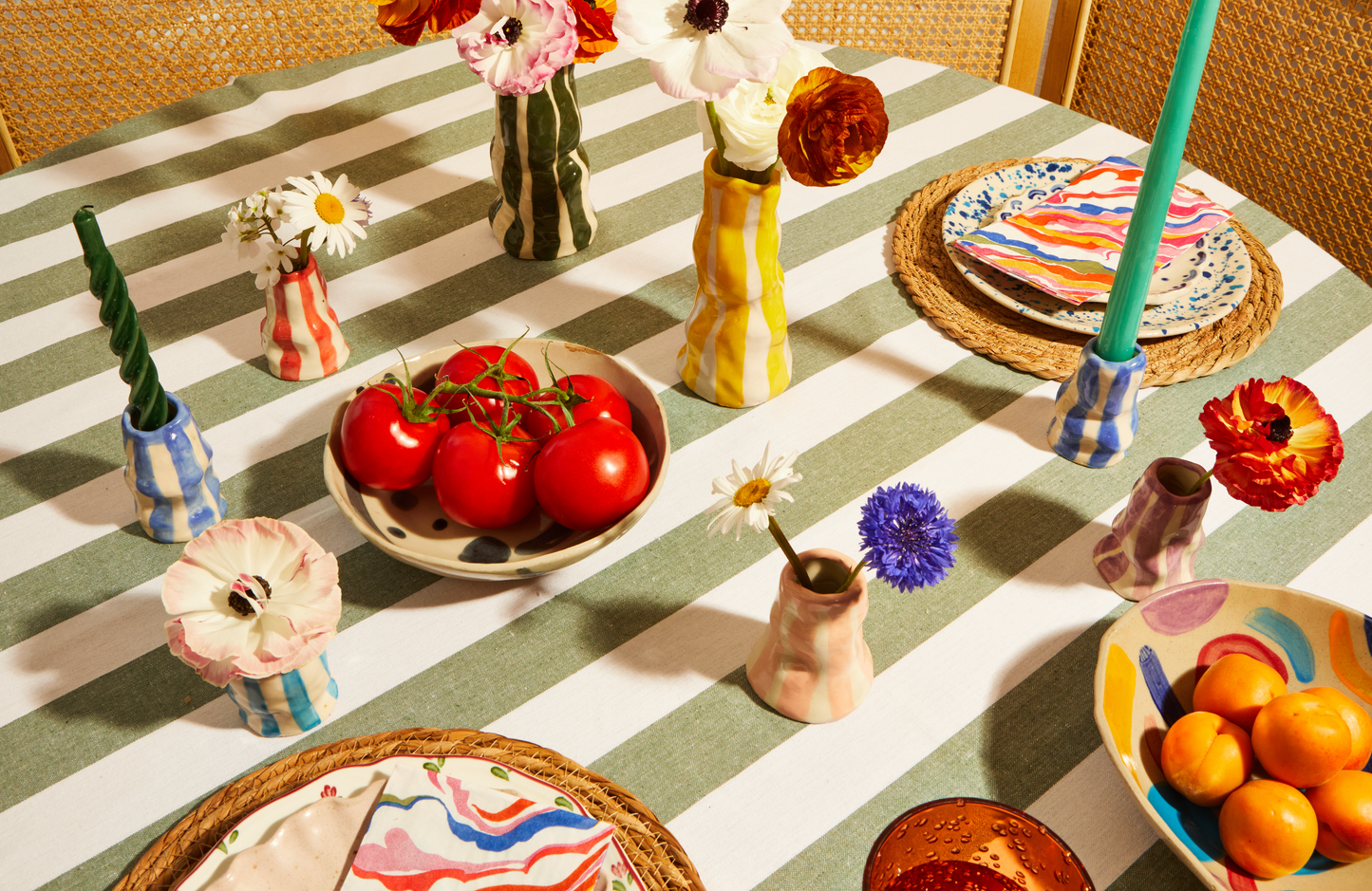 Hodge Pots, 'Bright Red Candy Stripe Candle Holder'
