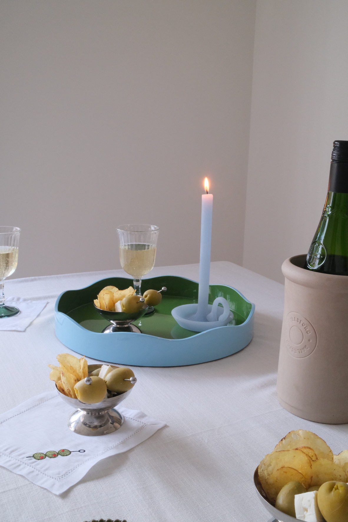 The Allegra Round Wiggle Tray in Green and Blue