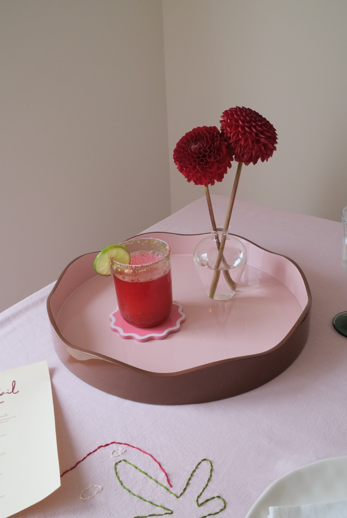 The Allegra Round Wiggle Tray in Pink and Brown