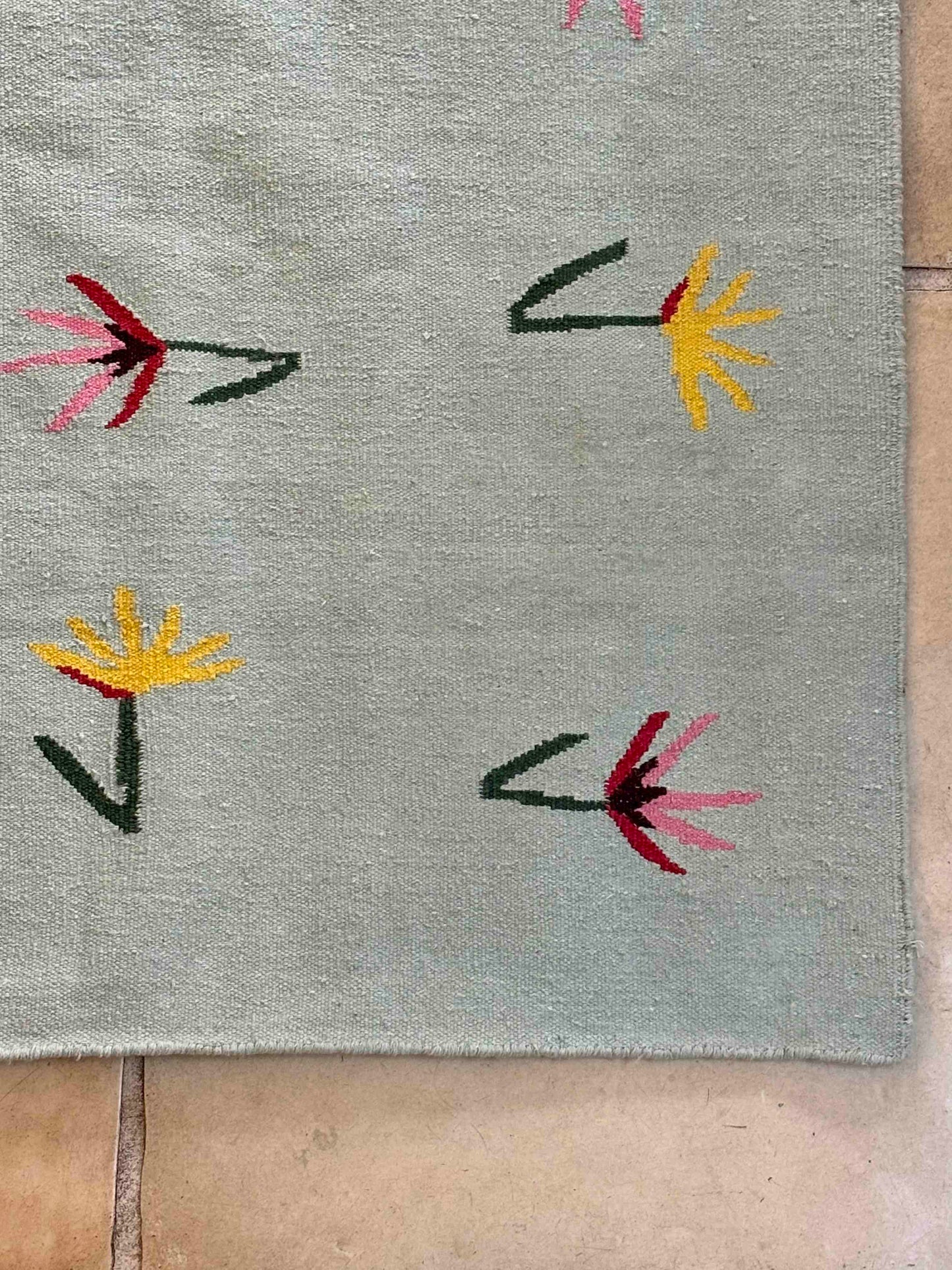 Sparrow and Grass, 'Wild Flowers Rug in Blue'