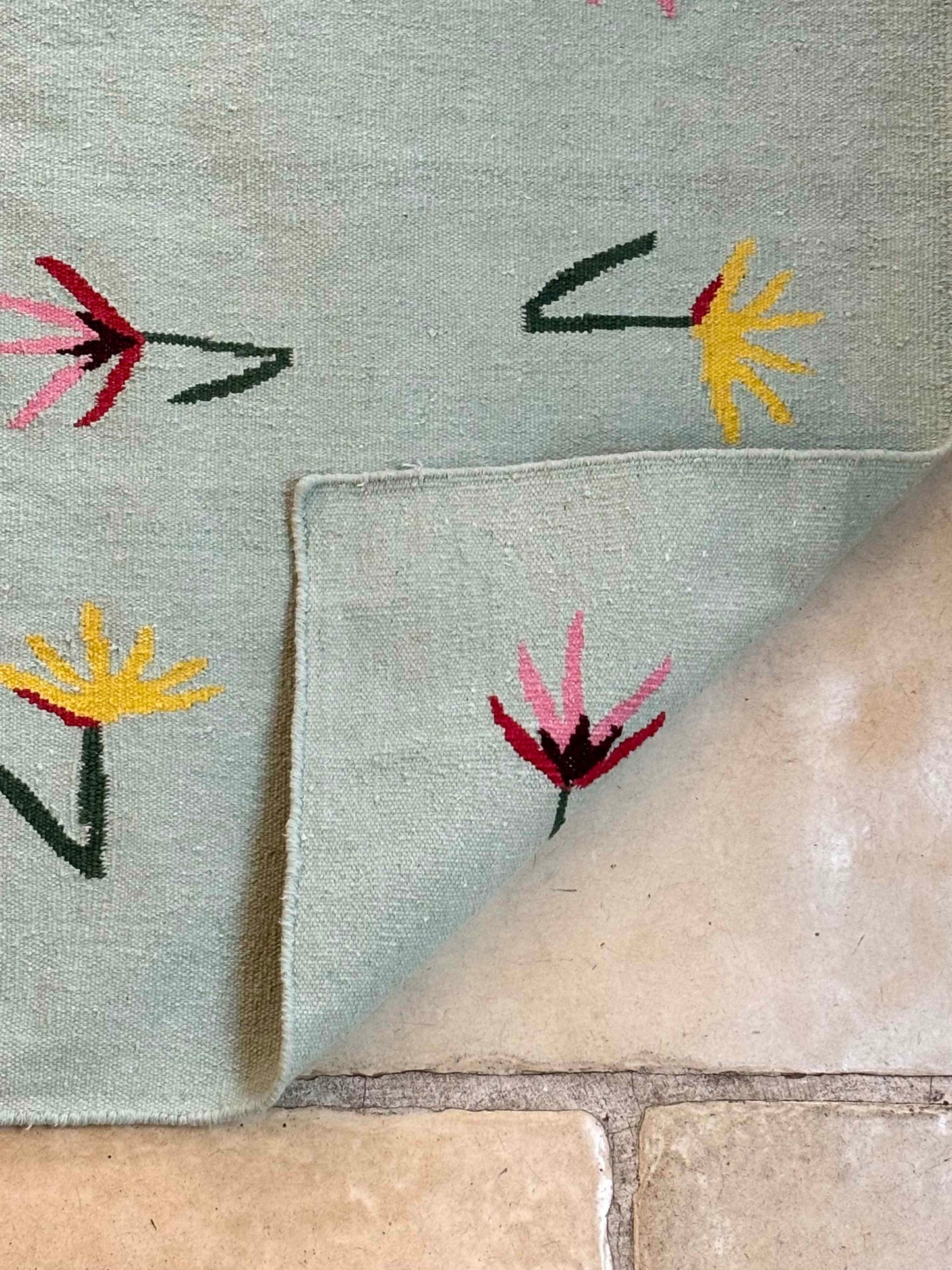 Sparrow and Grass, 'Wild Flowers Rug in Blue'