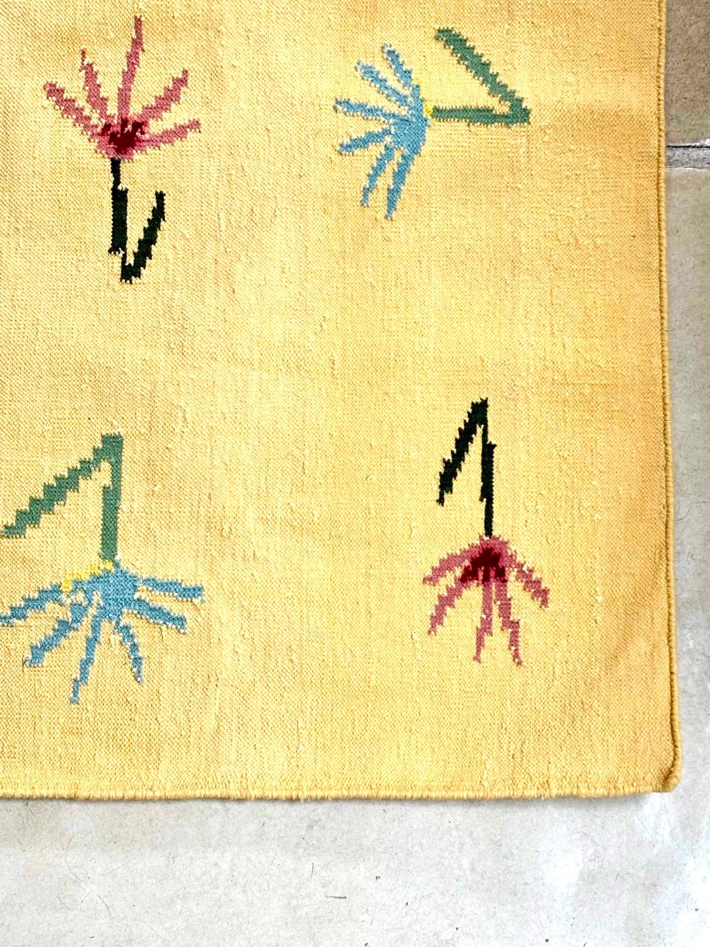 Sparrow and Grass, 'Wild Flowers Rug in Yellow'