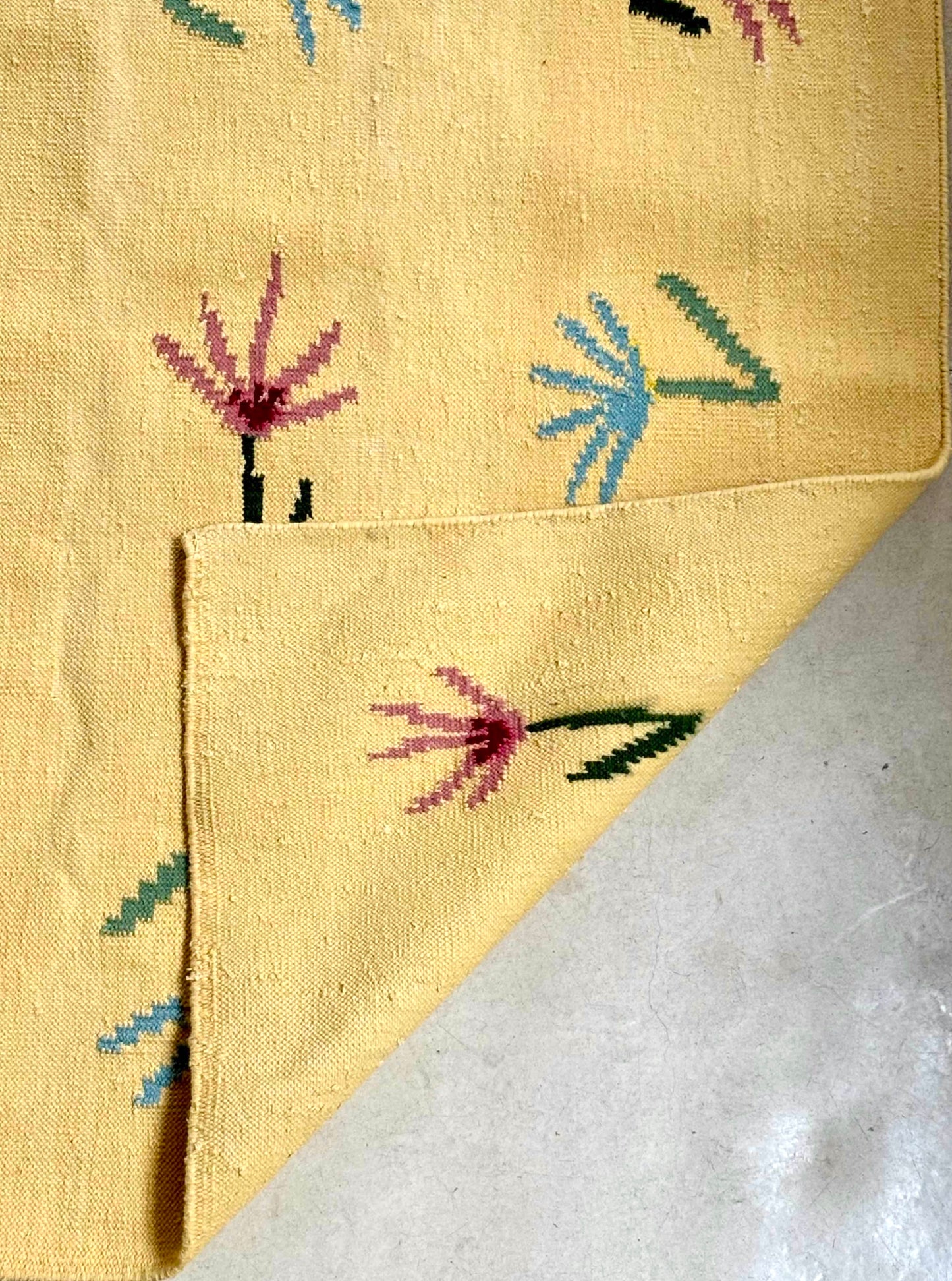 Sparrow and Grass, 'Wild Flowers Rug in Yellow'