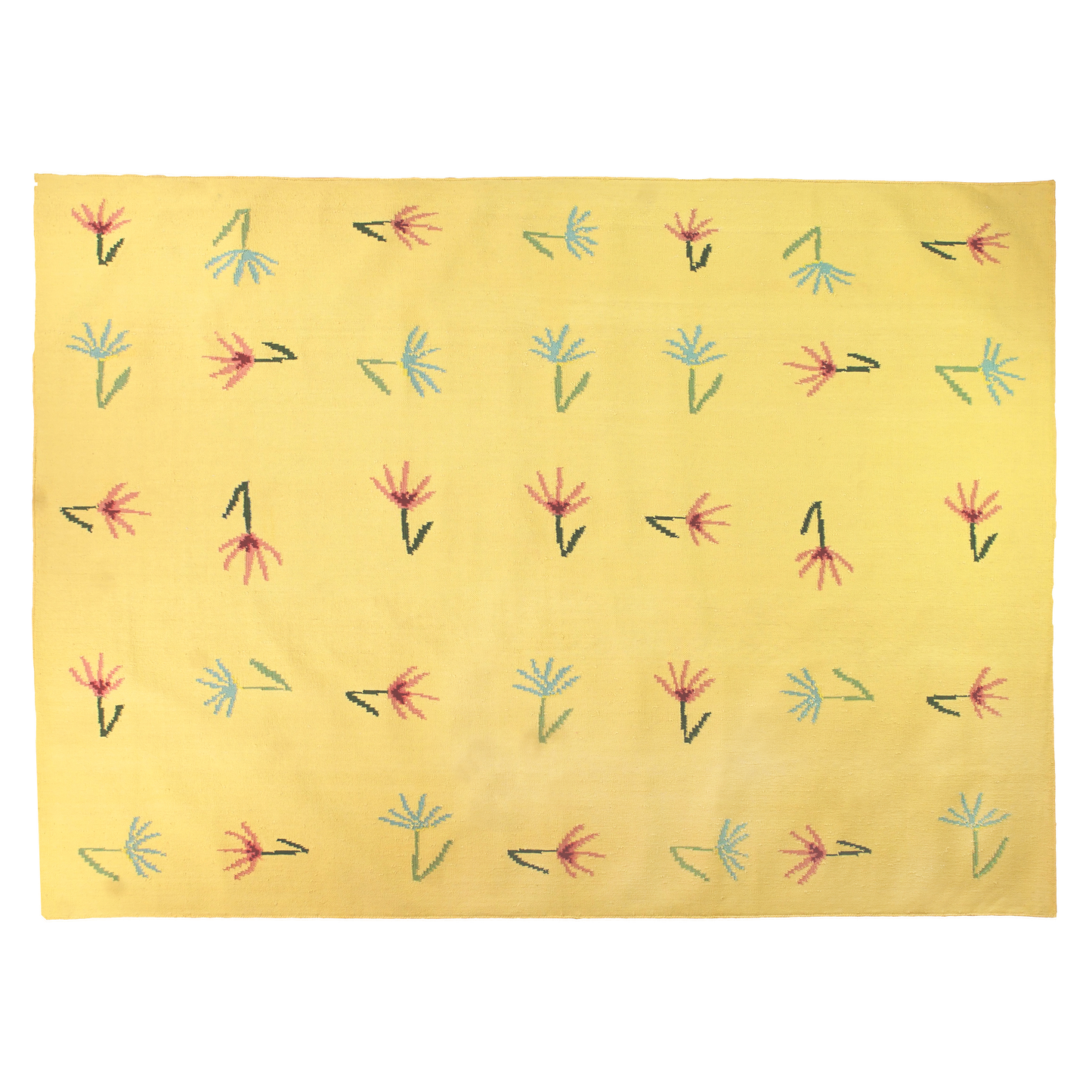 Sparrow and Grass, 'Wild Flowers Rug in Yellow'