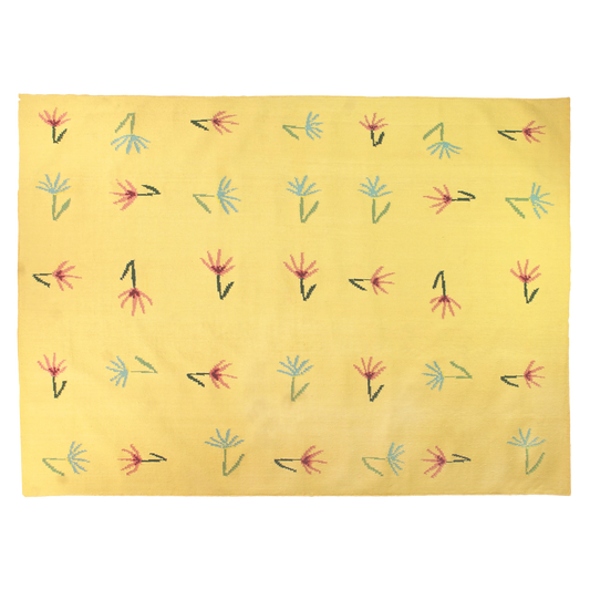 Sparrow and Grass, 'Wild Flowers Rug in Yellow'