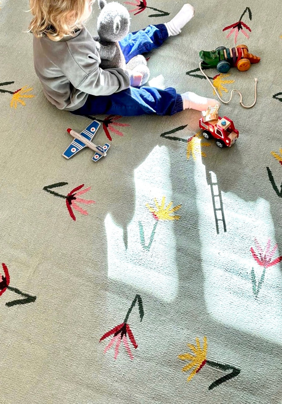 Sparrow and Grass, 'Wild Flowers Rug in Blue'