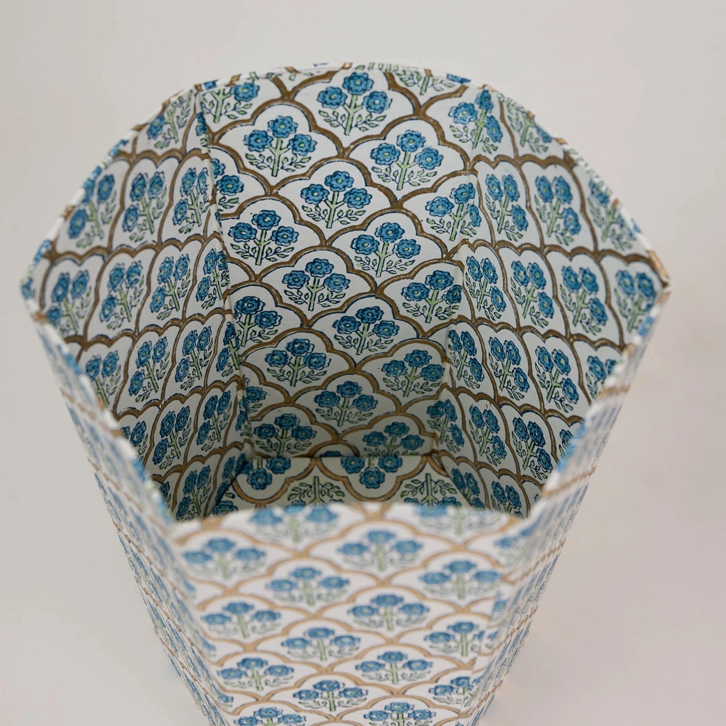 Block Printed Waste Paper Basket in Blue