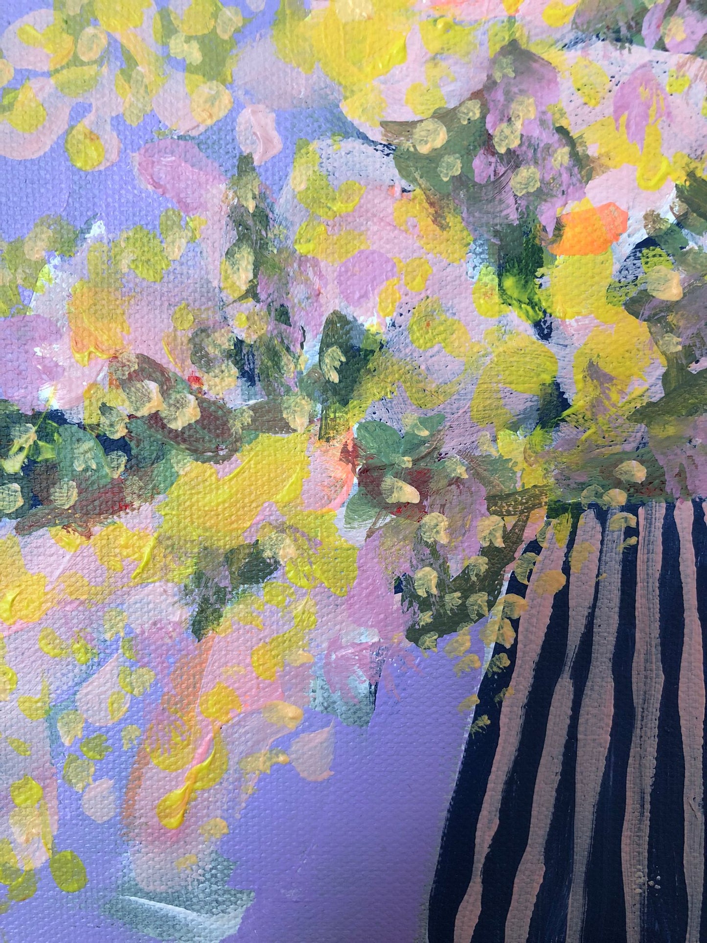Sian Beck, 'Mimosa in jug on lilac' 2025