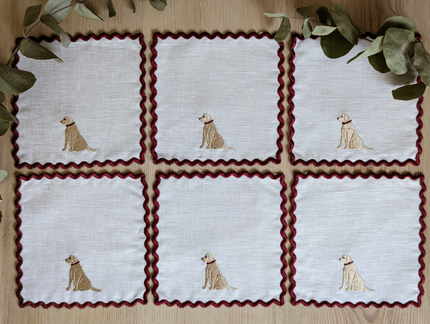 Petit Menage, Linen Labrador Cocktail Napkins, Set of Six