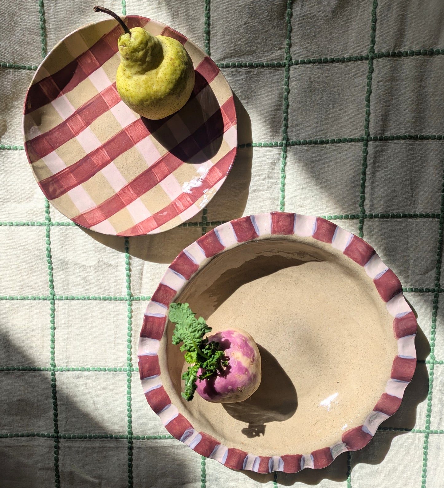 Rosie Gore, Baby Pink & Burgundy Frill Serving Bowl