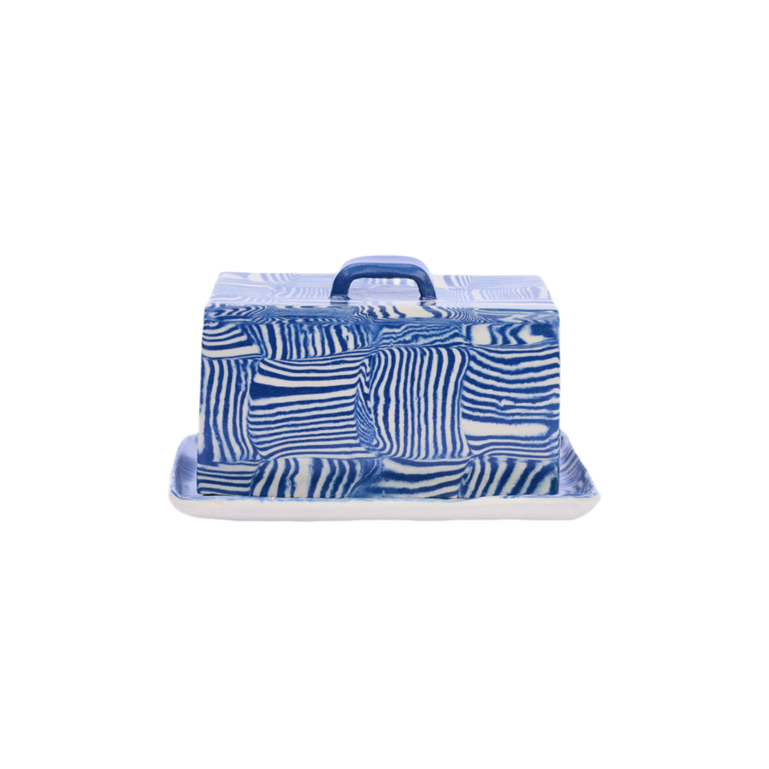 Plop Pottery, Cobalt Striped Butter Dish