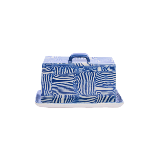 Plop Pottery, Cobalt Striped Butter Dish