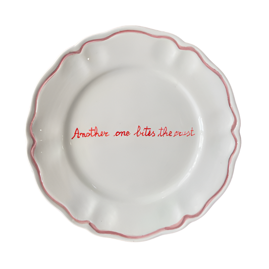Sveva's Home Ceramic "Another One Bites The Crust" Scalloped Plate Set in Red