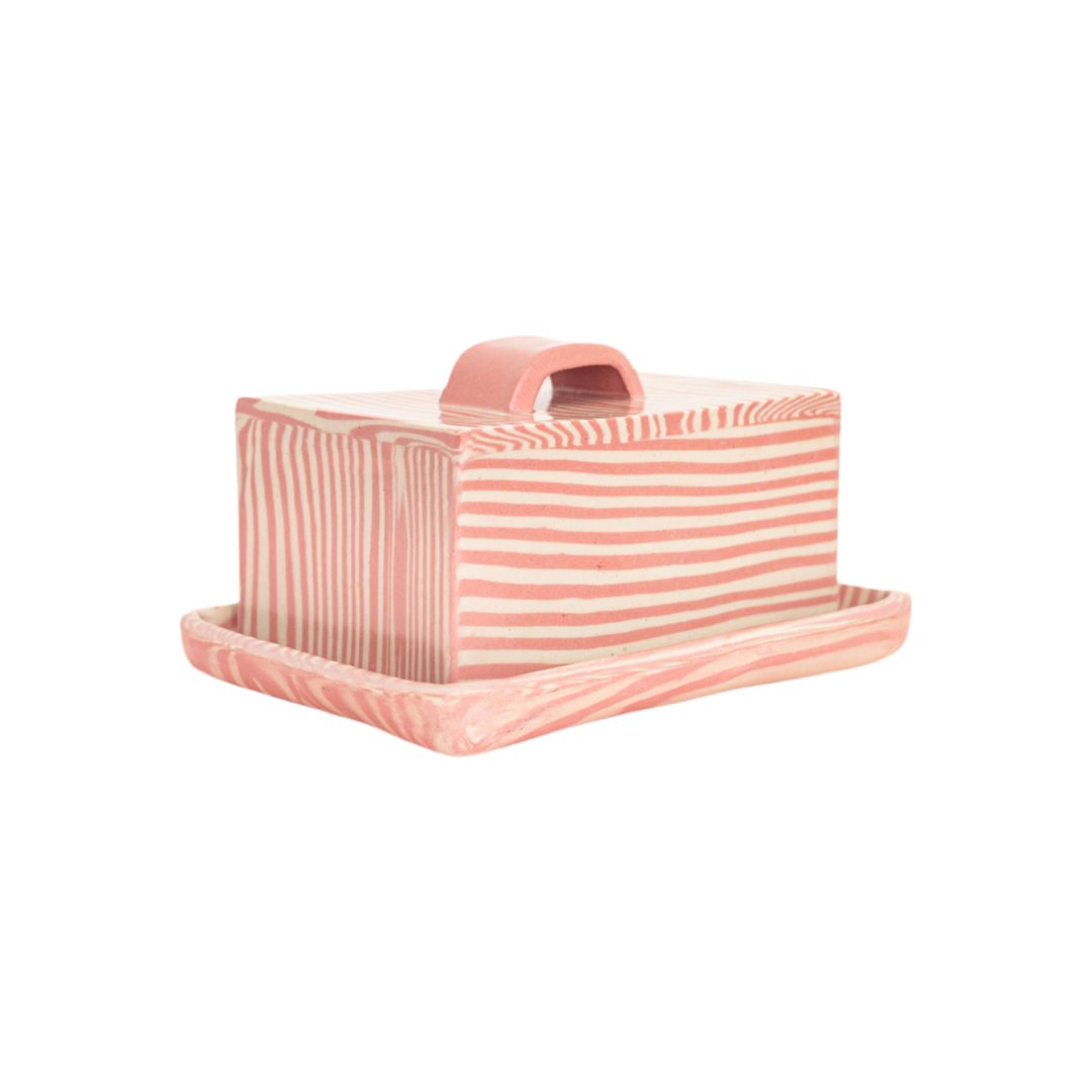 Plop Pottery, Pink Striped Butter Dish