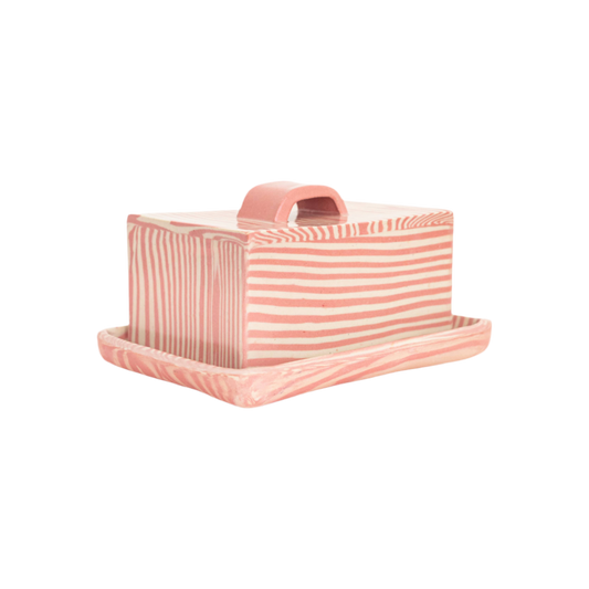 Plop Pottery, Pink Striped Butter Dish