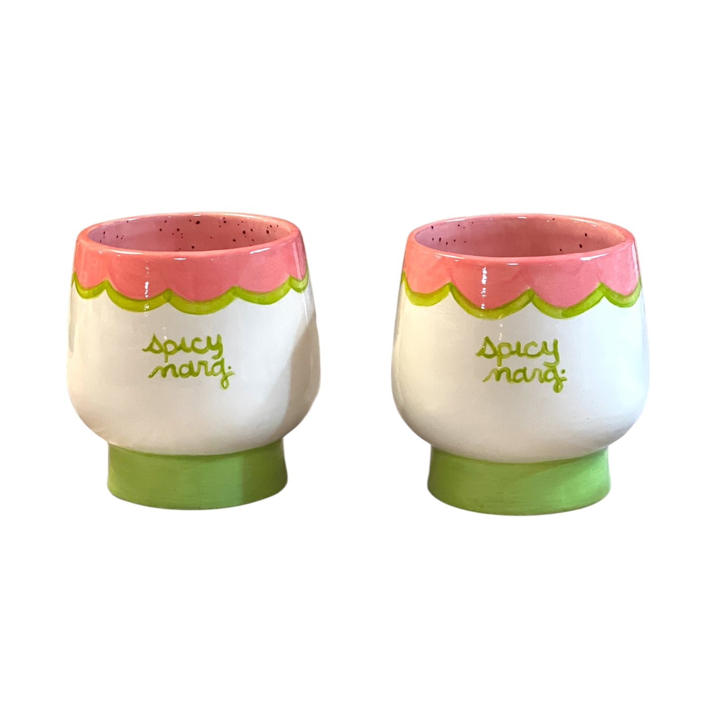 Hand-painted Spicy Marg Glasses, Set of Two in Pink and Green