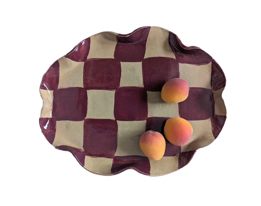 Rosie Gore, Burgundy Wavy Oval Check Serving Platter