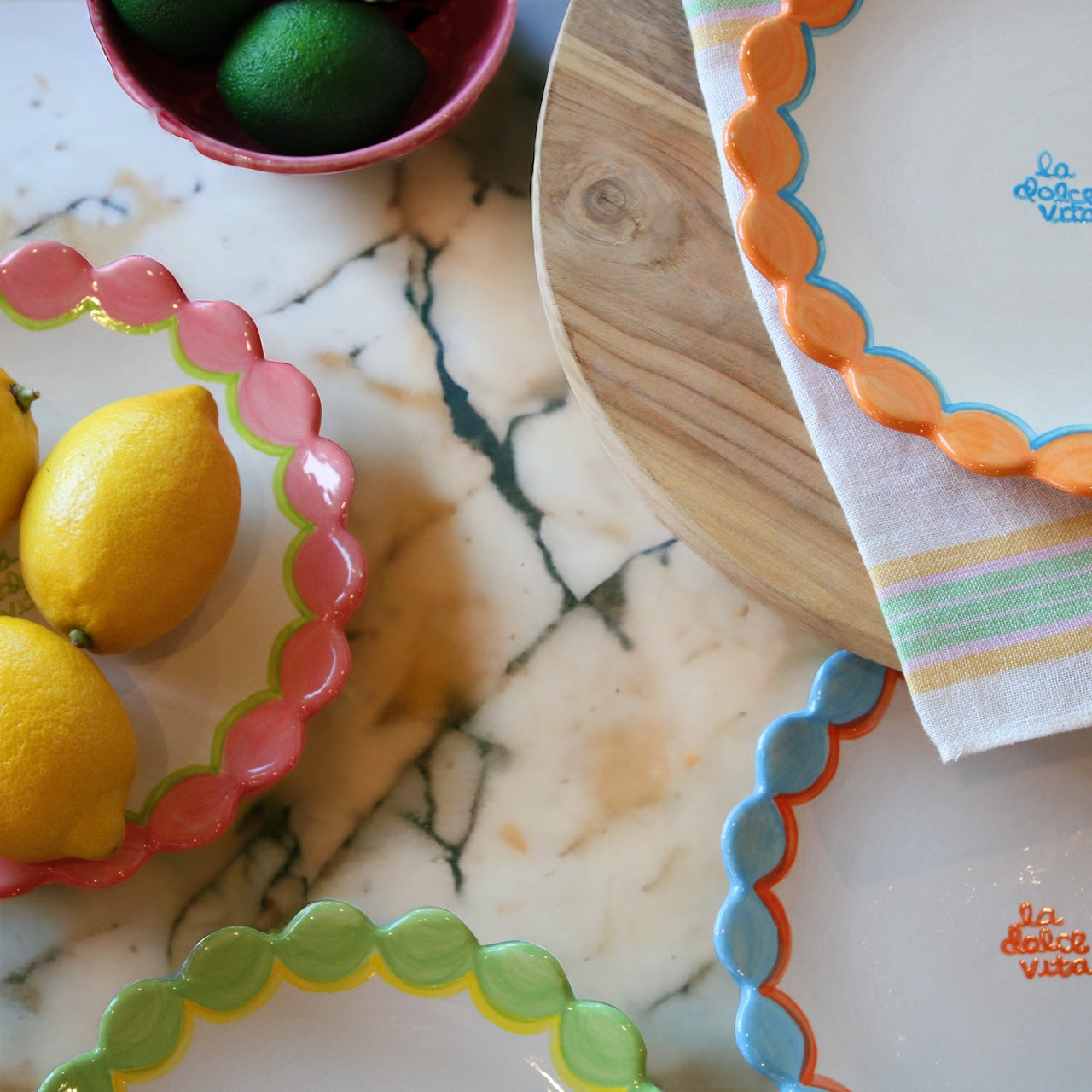 La Dolce Via Scalloped Dessert Plate in Green and Yellow