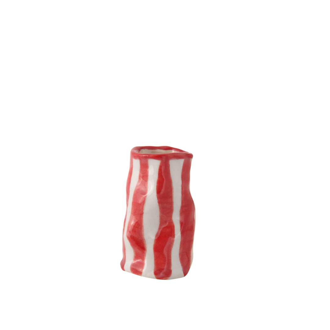 Hodge Pots, 'Bright Red Candy Stripe Candle Holder'