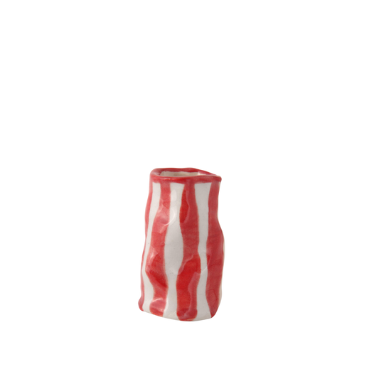 Hodge Pots, 'Bright Red Candy Stripe Candle Holder'
