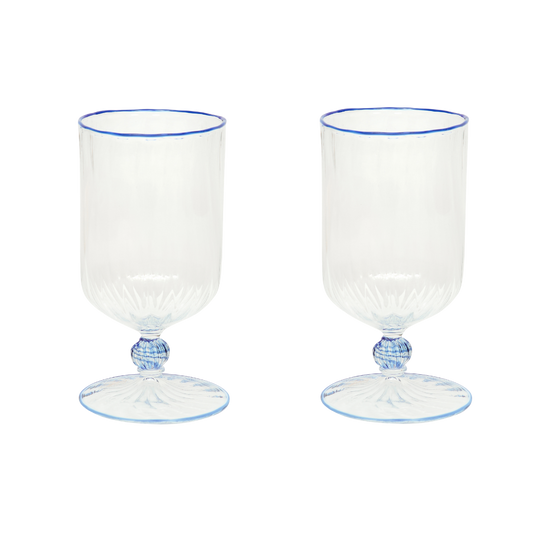 The Adrienne Venetian Wine Glass in Blue, Set of Two