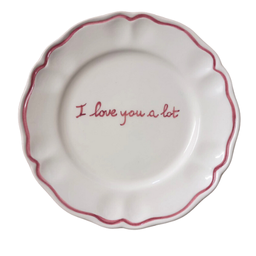 Sveva's Home Ceramic "I love you a lot" Scalloped Plate Set in Red