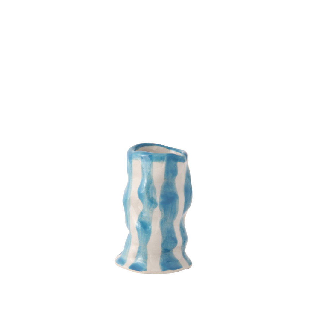 Hodge Pots, 'Turquoise Candy Stripe Candle Holder'