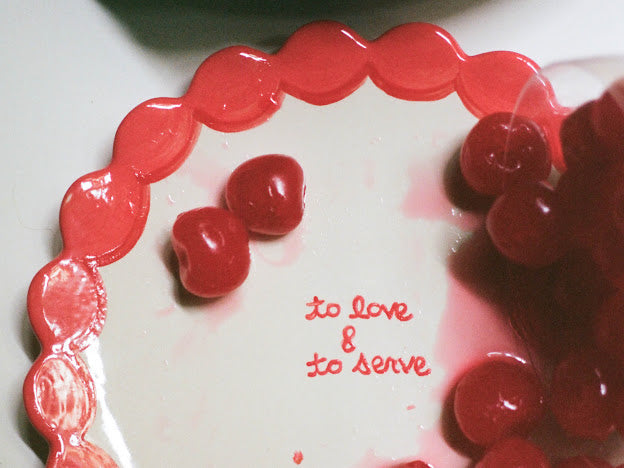 To Love & To Serve Dessert Plate in Red