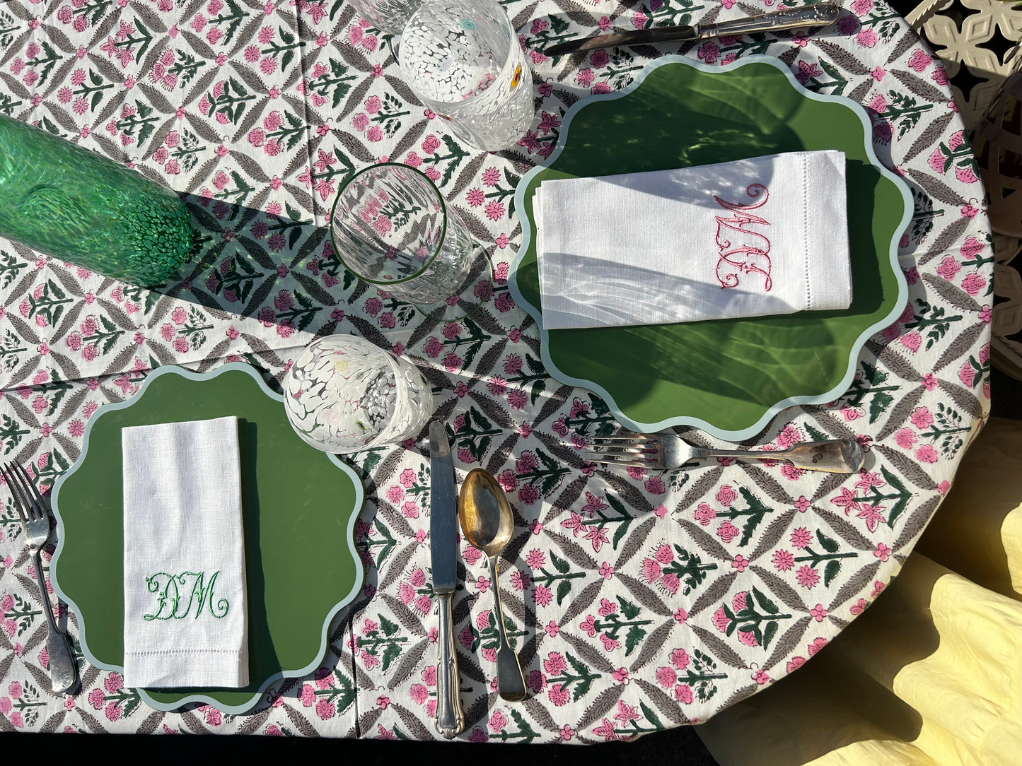 Pink and White Indian Hand Block Tablecloth