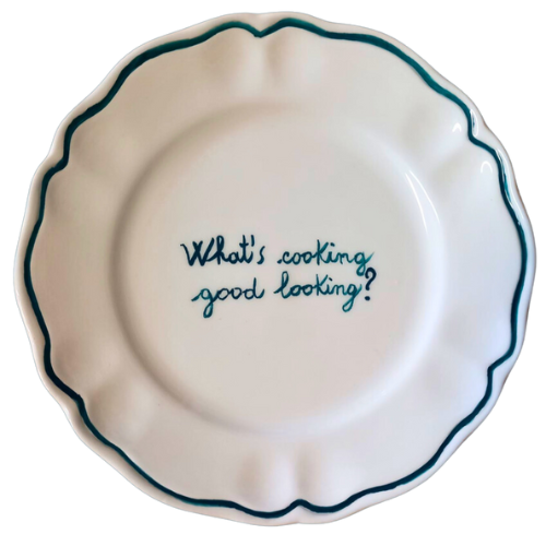 Sveva's Home Ceramic "What's Cooking Good Looking?" Scalloped Plate Set in Blue