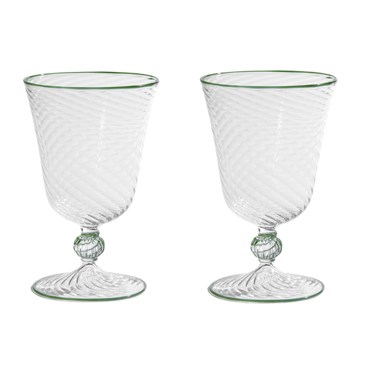 The Dido Venetian Wine Glass in Green, Set of Two