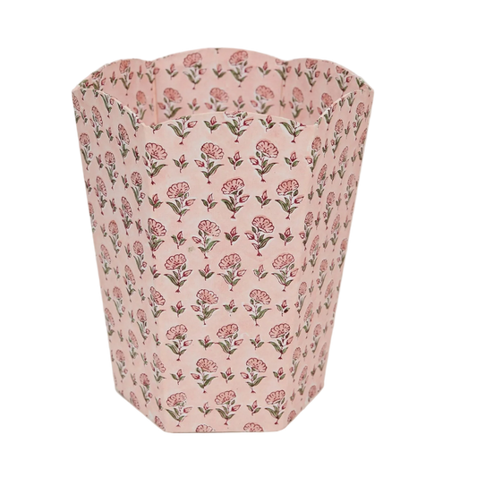 Block Printed Waste Paper Basket in Pink