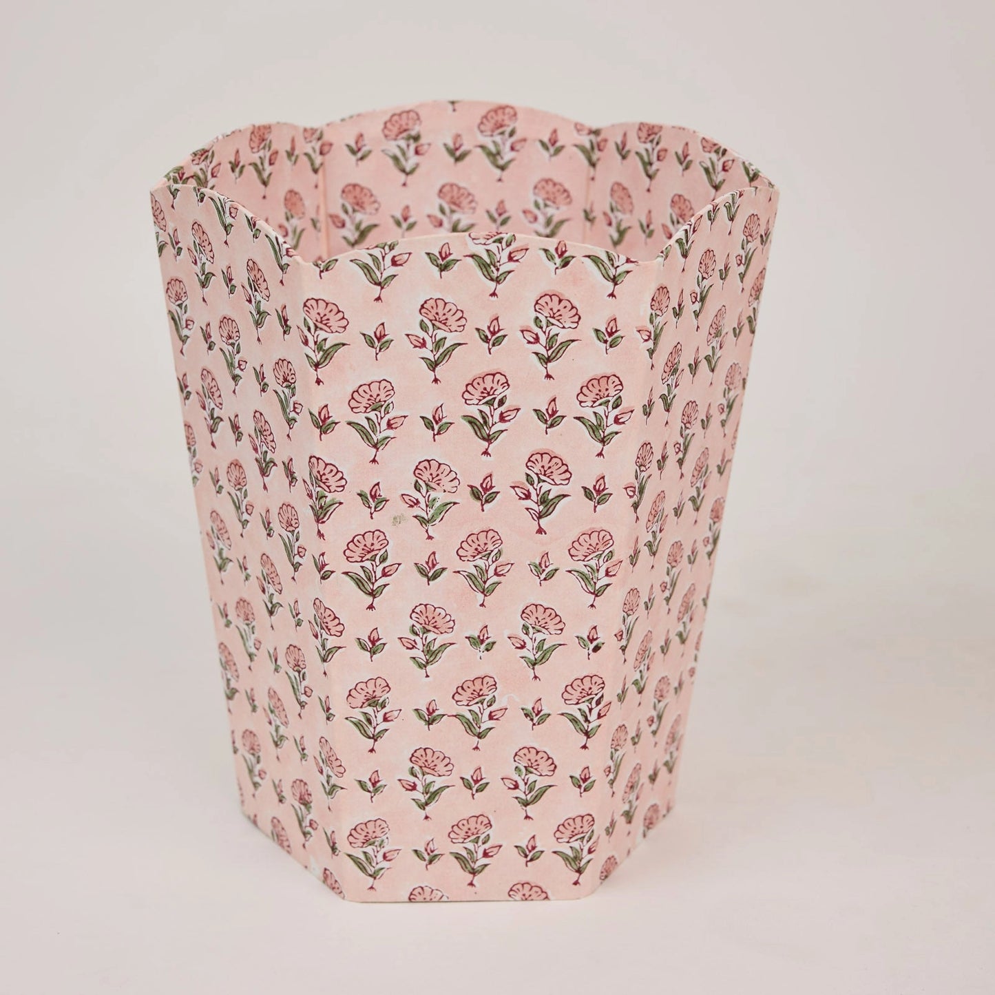 Block Printed Waste Paper Basket in Pink