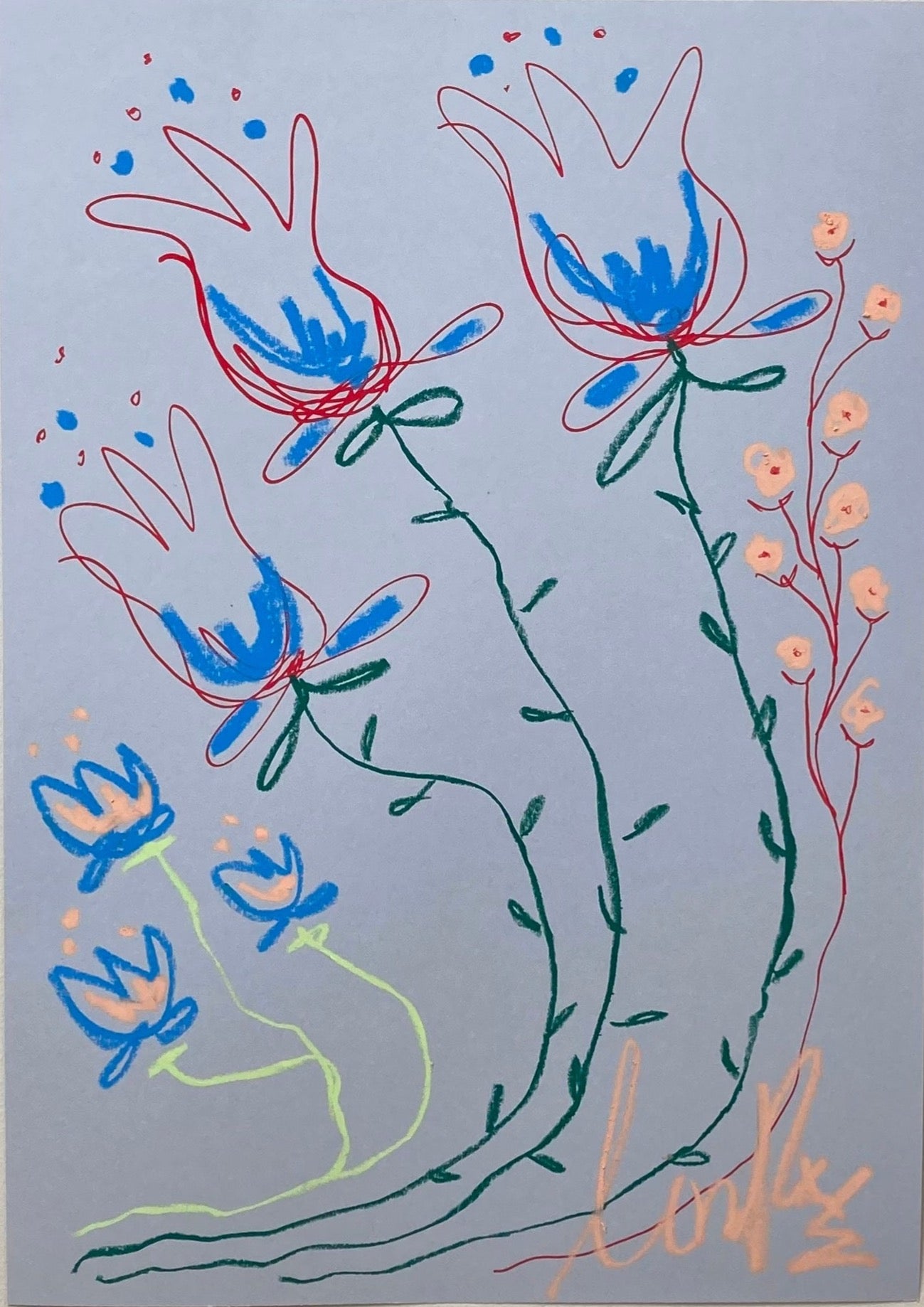 Cina Rosen, 'Multi-coloured florals on light blue paper’ 2024