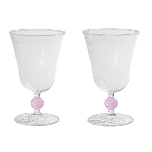 The Dido Venetian Wine Glass in Pink, Set of Two