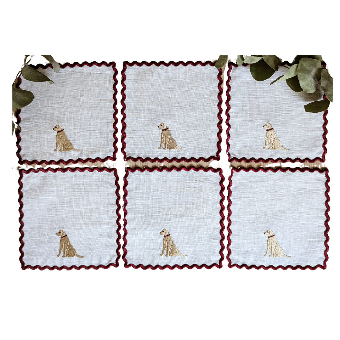 Petit Menage, Linen Labrador Cocktail Napkins, Set of Six