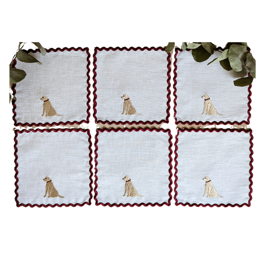 Petit Menage, Linen Labrador Cocktail Napkins, Set of Six