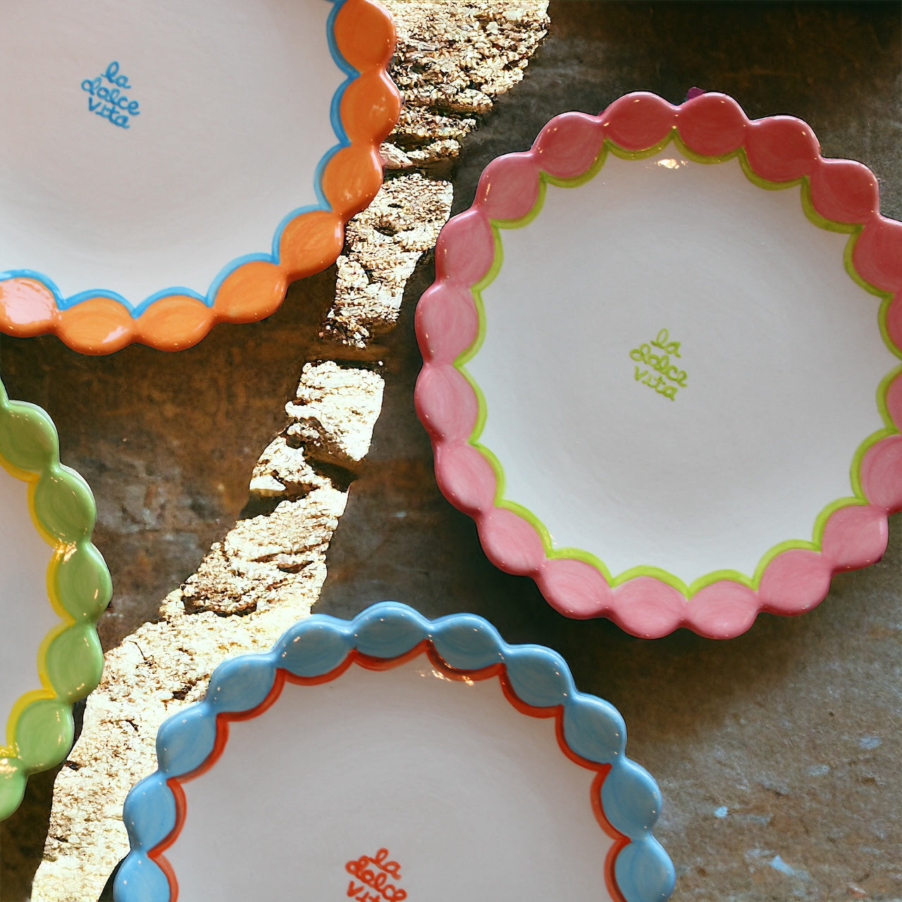 La Dolce Via Scalloped Dessert Plate in Green and Yellow