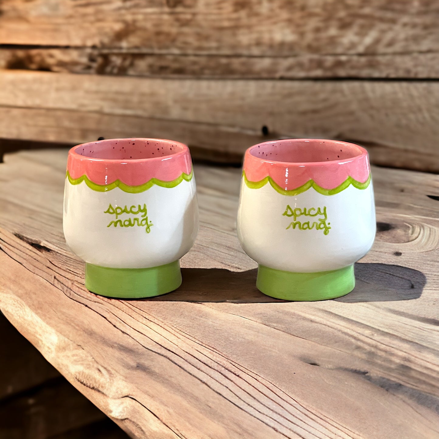 Hand-painted Spicy Marg Glasses, Set of Two in Pink and Green